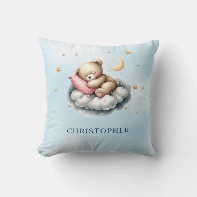 Cute sleeping teddy bear over the cloud cushion (Front)