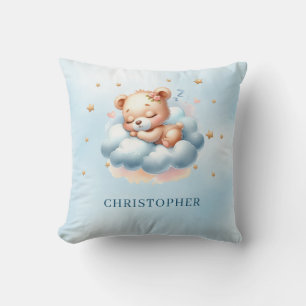 Cute sleeping teddy bear over the cloud cushion