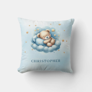 Cute sleeping teddy bear over the cloud cushion