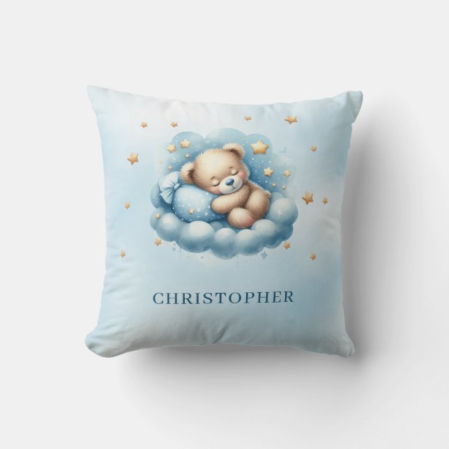 Cute sleeping teddy bear over the cloud cushion (Front)