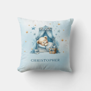 Cute sleeping teddy bear over the cloud cushion