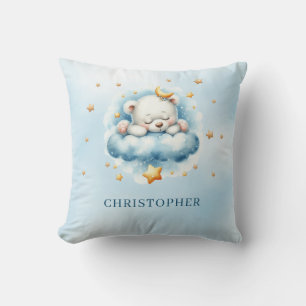 Cute sleeping teddy bear over the cloud cushion