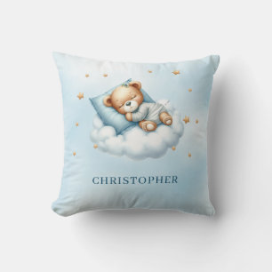 Cute sleeping teddy bear over the cloud cushion