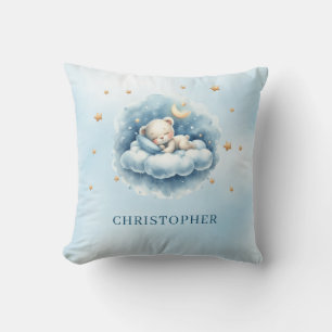 Cute sleeping teddy bear over the cloud cushion