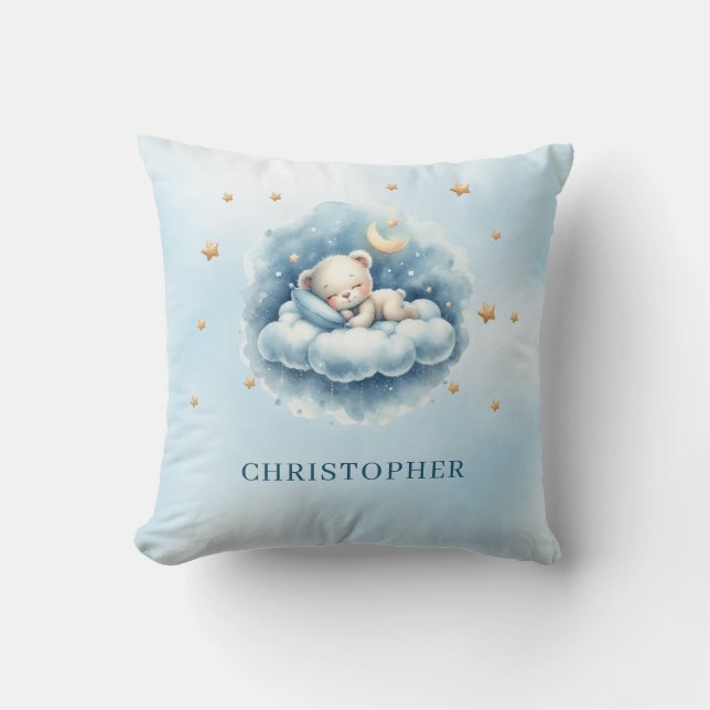 Cute sleeping teddy bear over the cloud cushion (Front)