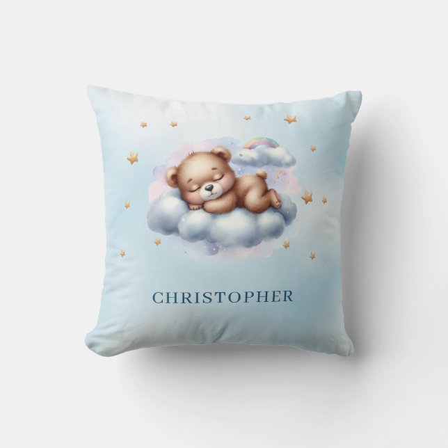 Cute sleeping teddy bear over the cloud cushion (Front)