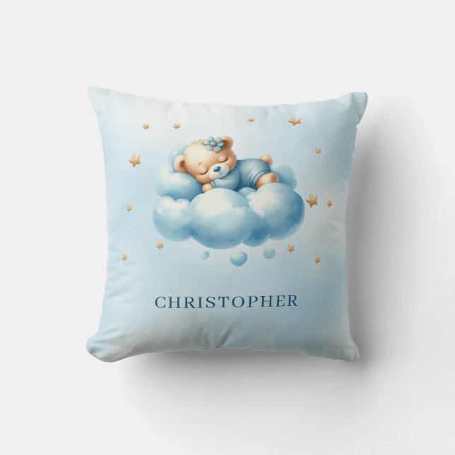 Cute sleeping teddy bear over the cloud cushion (Front)