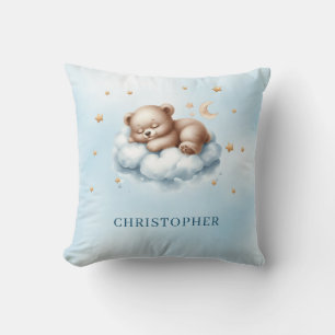 Cute sleeping teddy bear over the cloud cushion