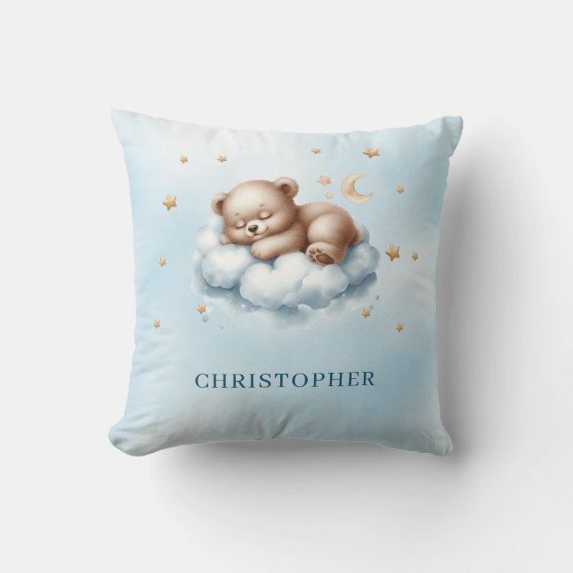 Cute sleeping teddy bear over the cloud cushion (Front)