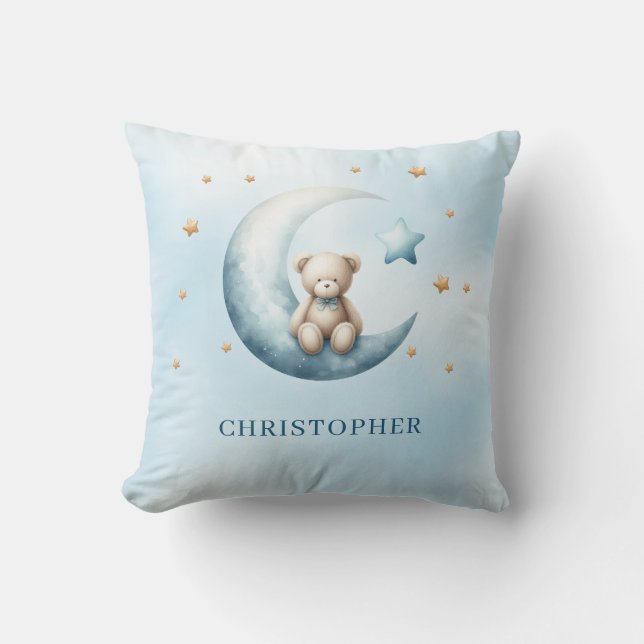Cute sleeping teddy bear over the moon cushion (Front)