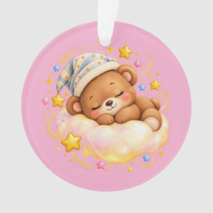 Cute Sleeping Teddy Bear Shiny Pink Ornament