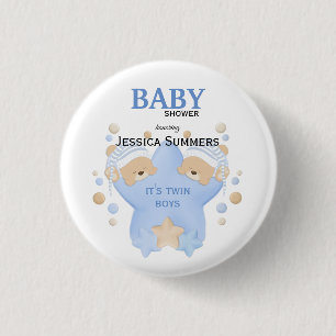 Cute Sleeping Teddy Bears Twin Baby Boys Shower Bu 3 Cm Round Badge
