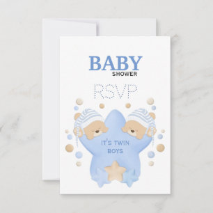 Cute Sleeping Teddy Bears Twin Baby Boys Shower RS RSVP Card