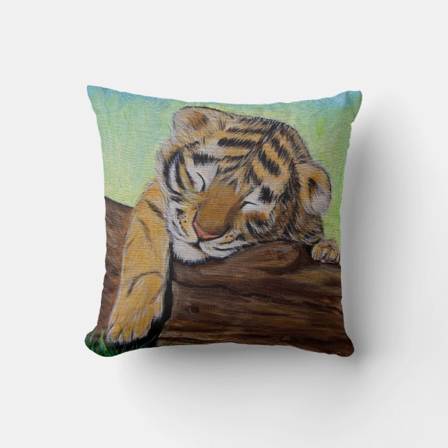 Cute Sleeping Tiger Cub Painting Cushion (Front)