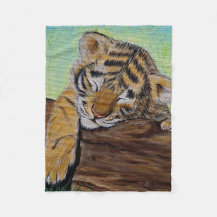 Cute Sleeping Tiger Cub Painting Fleece Blanket