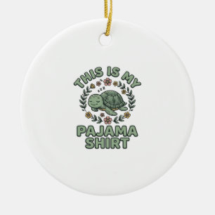 Cute Sleeping Turtle Pajama Shirt Vintage Vector D Ceramic Ornament