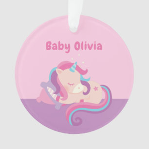 Cute Sleeping Unicorn Baby Girl Personalised Ornament