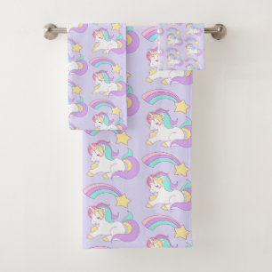 Cute Sleeping Unicorn with Colourful Shooting Star Bath Towel Set