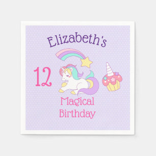 Cute Sleeping Unicorn with Colourful Shooting Star Napkin