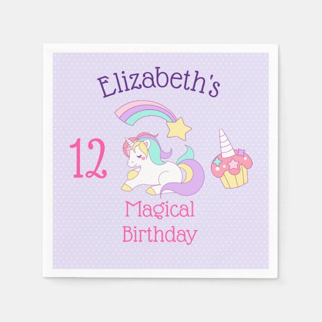 Cute Sleeping Unicorn with Colourful Shooting Star Napkin (Front)