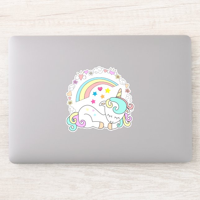 Cute Sleeping Unicorn with Rainbow and Girly Icons (Computer)