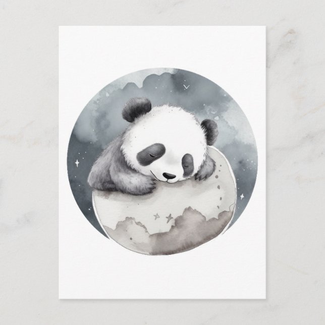 Cute Sleeping Watercolor Baby Panda Postcard (Front)