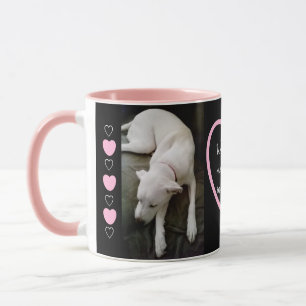 Cute Sleeping White Dog Love Message in Heart Pink Mug