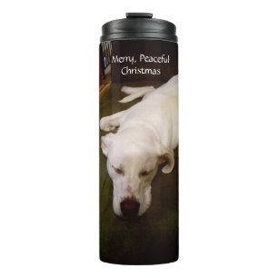 Cute Sleeping White Dog Merry Peaceful Christmas  Thermal Tumbler