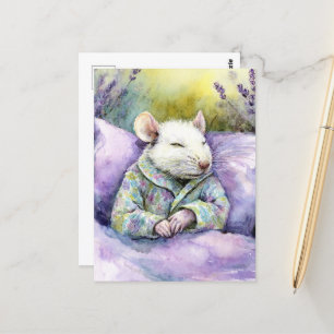 Cute Sleeping White Mouse Postcard