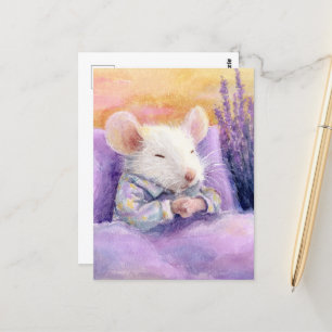 Cute Sleeping White Mouse Postcard