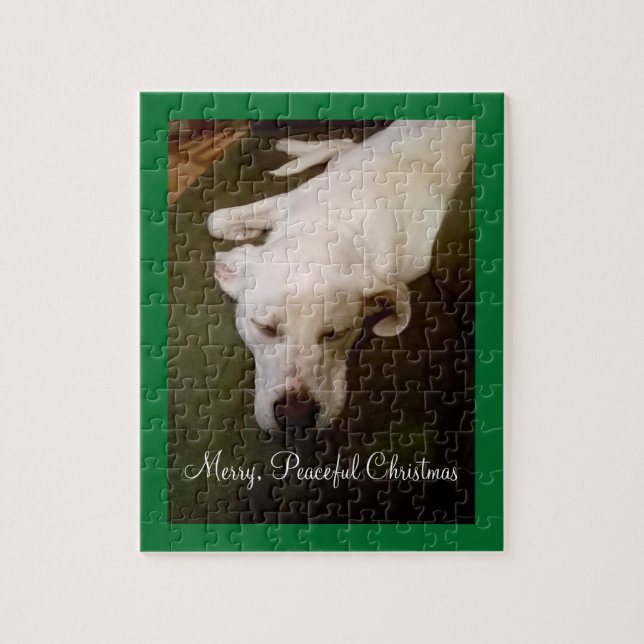 Cute Sleeping White Puppy Dog Peace Christmas  Jigsaw Puzzle (Vertical)