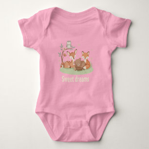 Cute Sleeping Woodland Animals Sweet Dreams Nurser Baby Bodysuit