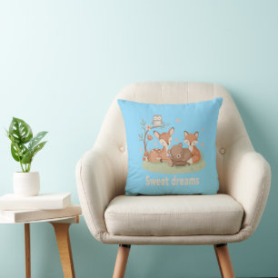 Cute Sleeping Woodland Animals Sweet Dreams Nurser Cushion