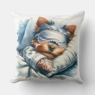 Cute Sleeping Yorkshire Terrier Dog Cushion