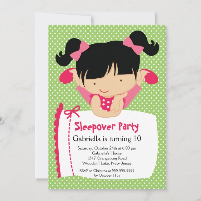 CUTE Sleepover Birthday Party Inviation Invitation (Front)