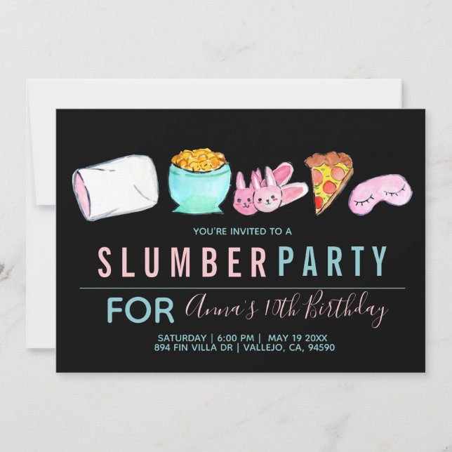 Cute sleepover slumber party birthday invite (Front)