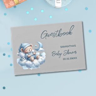 Cute sleepy bear baby boy shower guest book