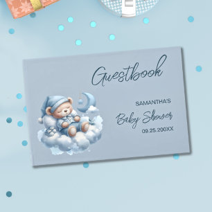 Cute sleepy bear baby boy shower  guest book