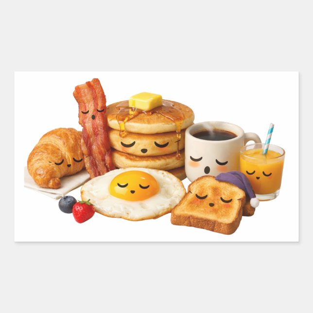 Cute sleepy breakfast food characters Sticker (Front)