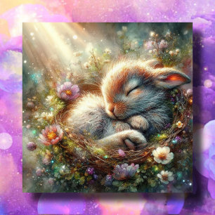 Cute Sleepy Bunny In Peaceful Forest Easter  Holiday Card