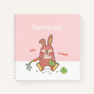 Cute Sleepy Bunny Pink Square Custom Notebook