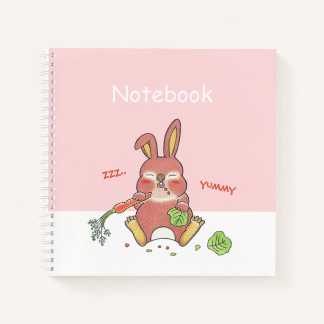 Cute Sleepy Bunny Pink Square Custom Notebook (Front)