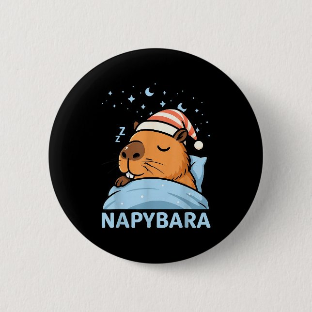 Cute Sleepy Capybara Funny Napybara Pajamas  6 Cm Round Badge (Front)