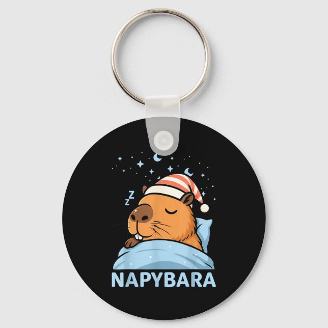Cute Sleepy Capybara Funny Napybara Pajamas  Key Ring (Front)