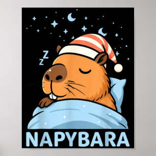 Cute Sleepy Capybara Funny Napybara Pajamas Poster