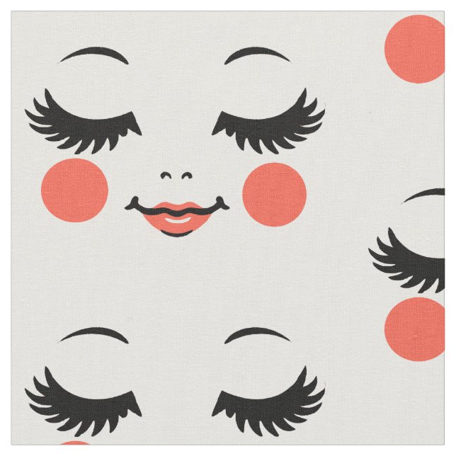 cute sleepy cartoon doll face art illustrations fabric (Close Up)