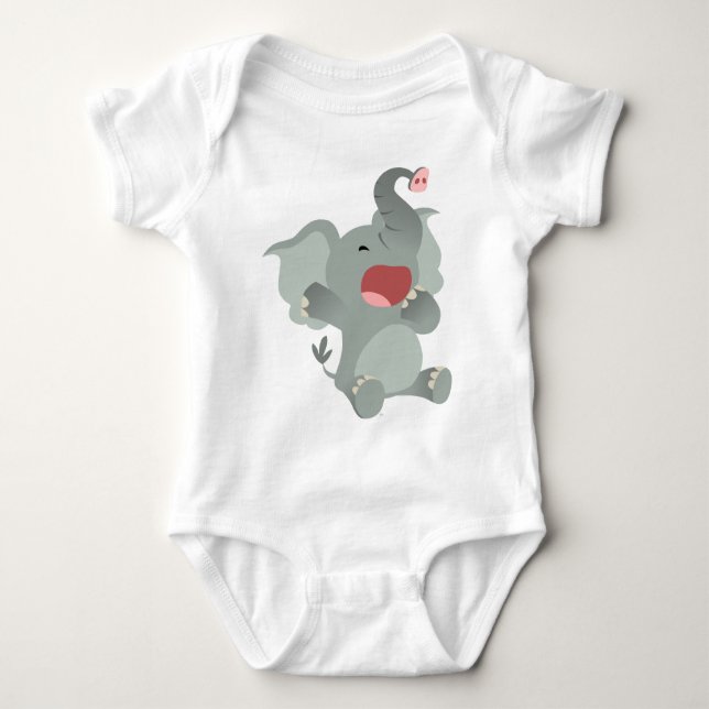 Cute Sleepy Cartoon Elephant  Baby T-Shirt Bodysuit (Front)