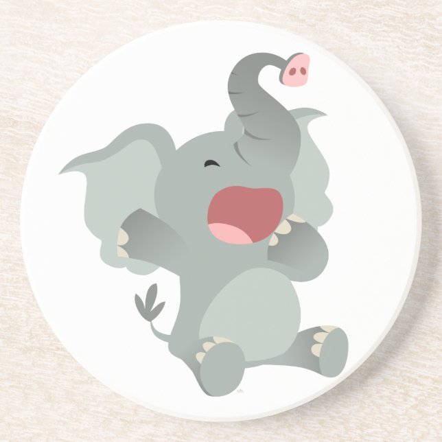 Cute Sleepy Cartoon Elephant Coaster (Front)