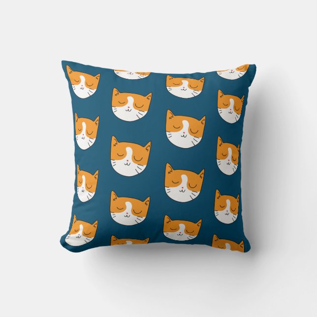 Cute Sleepy Cat Throw Pillow (Front)