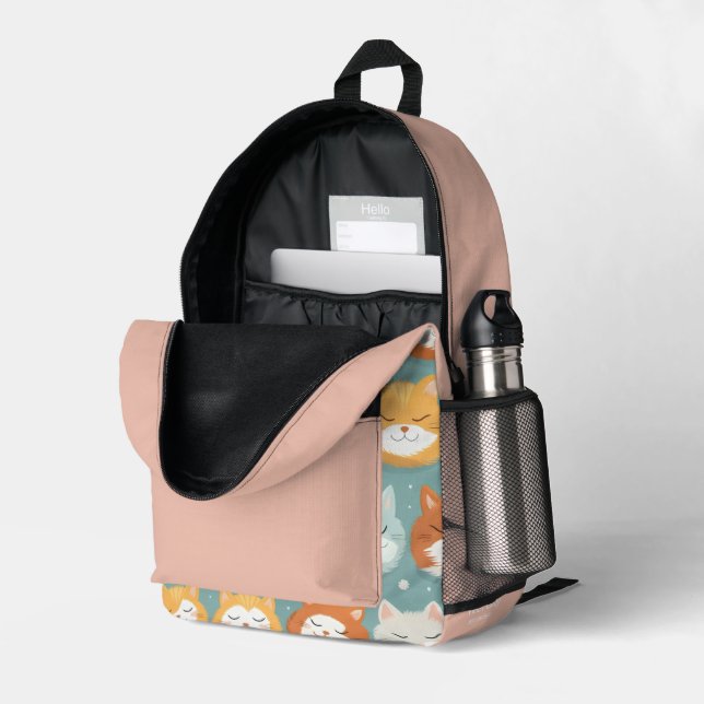 Cute Sleepy cats custom name Printed Backpack (Back Corner Right (Open))